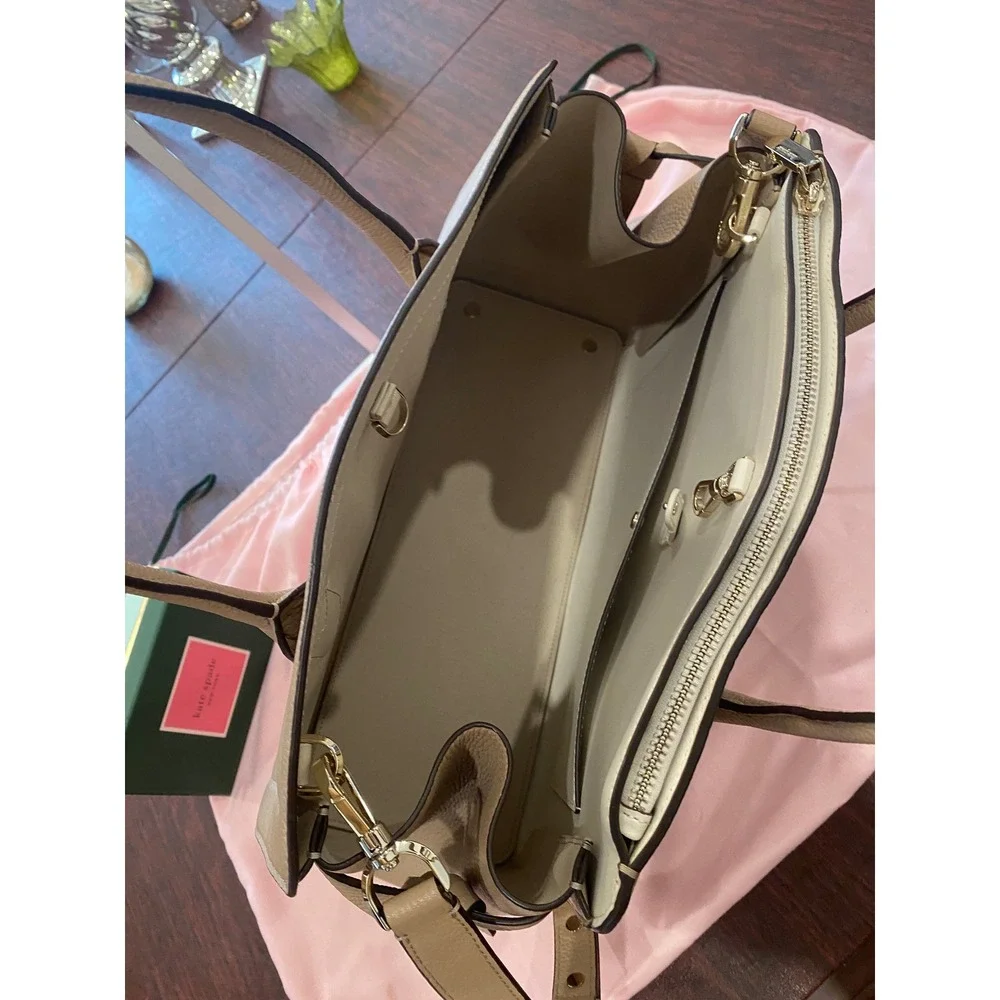 Kate Spade New York Knott Large Pebbled‎ Leather Satchel Taupe Beige Handbag